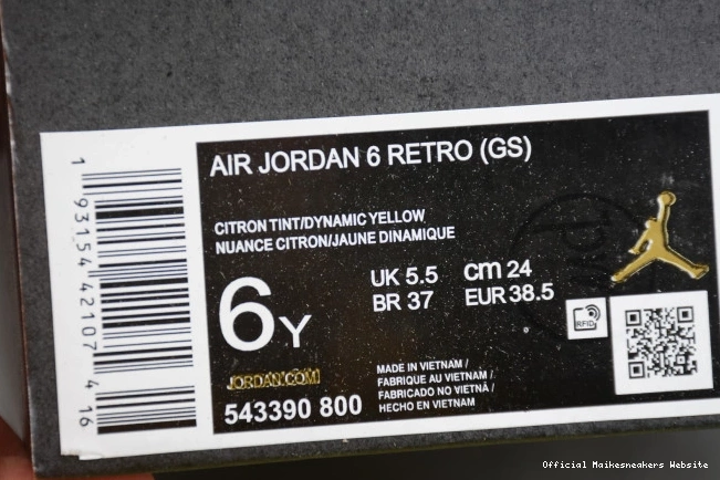 Official Maikesneakers 6 (GS) Air Jordan Floral Dynamic Yellow Retro 543390-800 0817